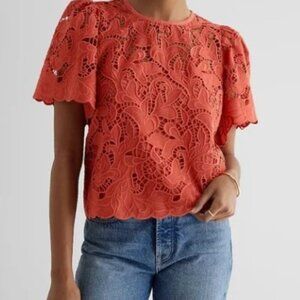 Express Embroidered crochet puff sleeve top